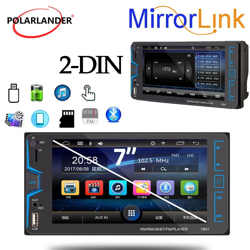 

Car Multimedia Player Rear Camera Mirror Link Capacitive Touch Screen Carplay Android Auto 2 DIN 7" Bluetooth for Toyota Corolla