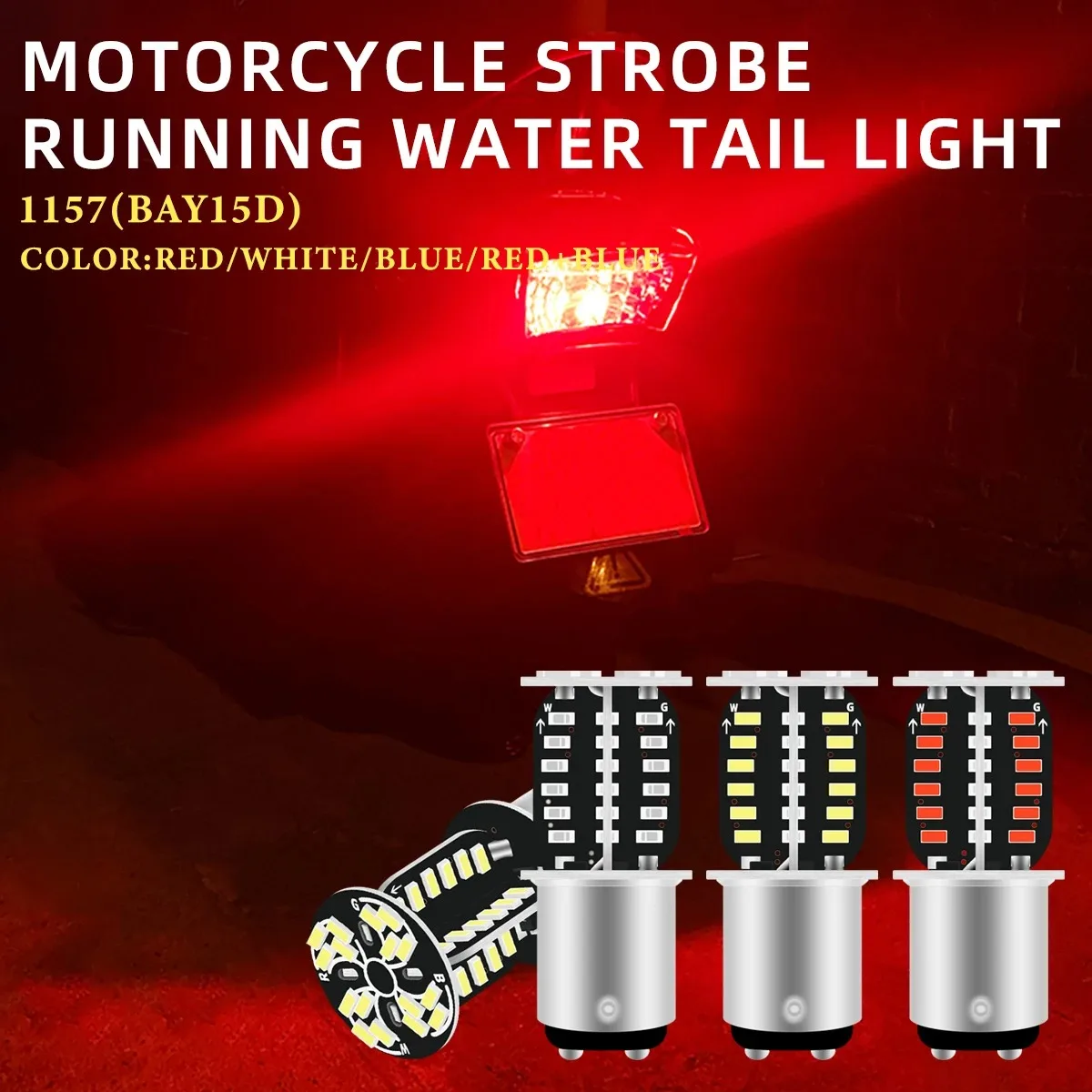 2pcs 1157 LED Bulb 1157 BAW15D LED Bulb Brake Lights Motorcycle Strobe Red Taillight Flashing Stop Lamp Motorbike Driving Lights