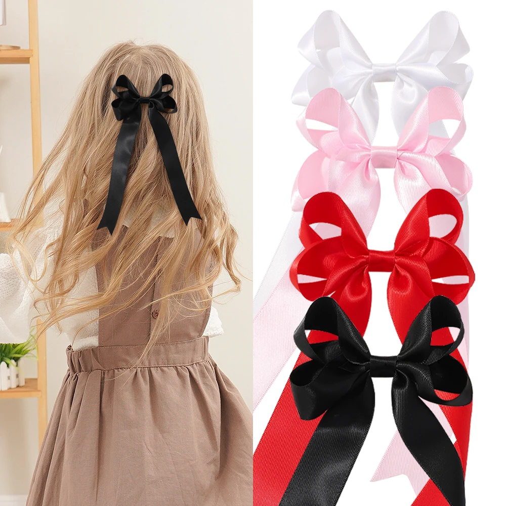 Kids Bows Fashion Fabric Ribbon Hair Bow Hairpin for Women Girls Hair Clips Black White Bow Top Clip Female Hair Accessories