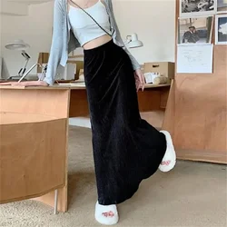 Black Golden Velvet Skirt Women's Spring Autumn New Versatile Fishtail Skirt Female Elastic High Waist Slim Long Wrap Hip Skirts