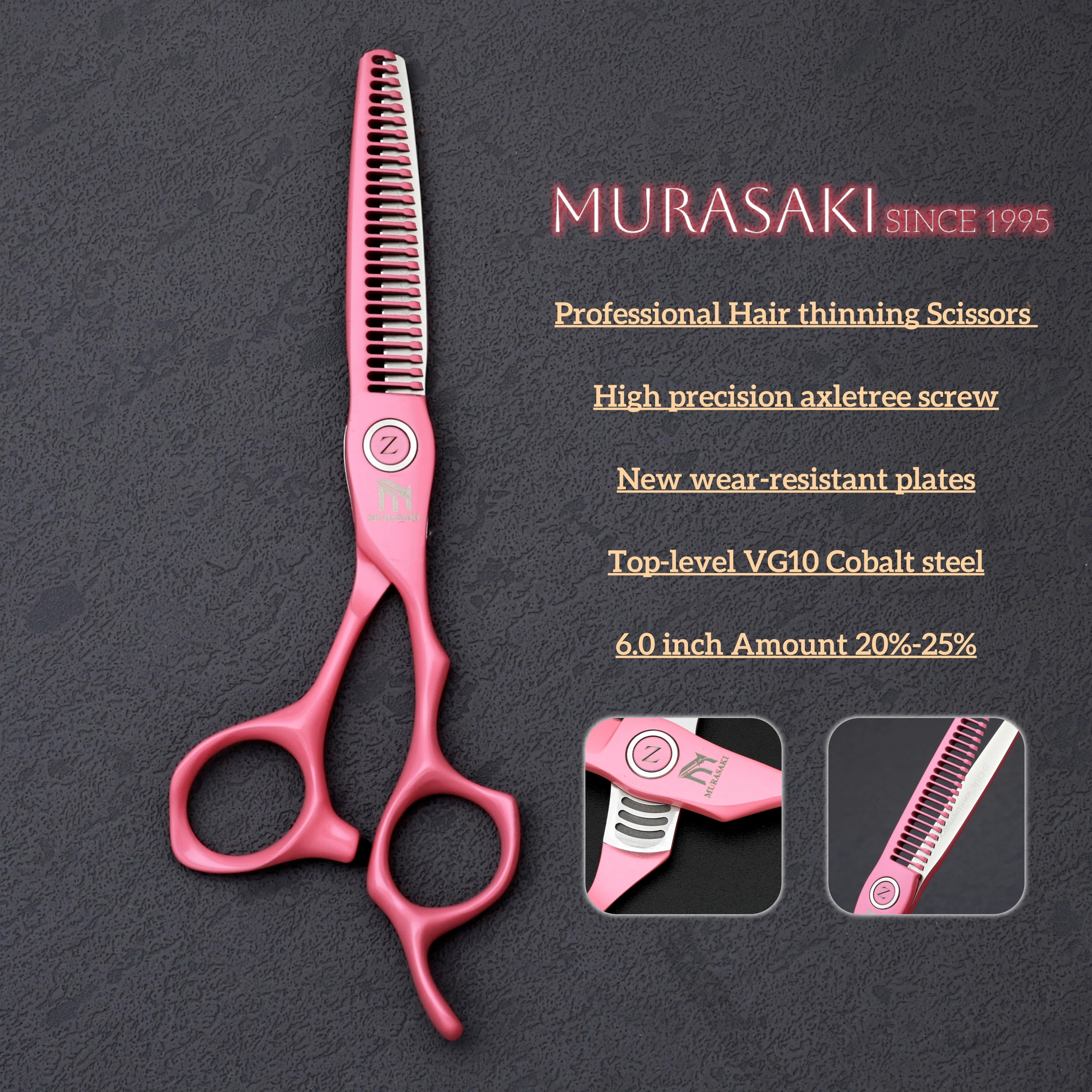 

MURASAKI Professional barber scissors，Japanese VG10 steel hair thinning shears，Comfortable handle for barber shop accessories