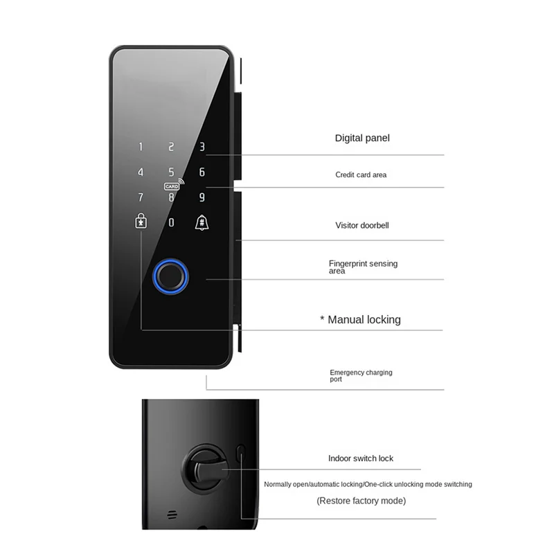 

AA08-2X Waterproof Tuya Wifi Smart Door Lock Fingerprint Electronic Rim Lock For Glass Door,Style 1