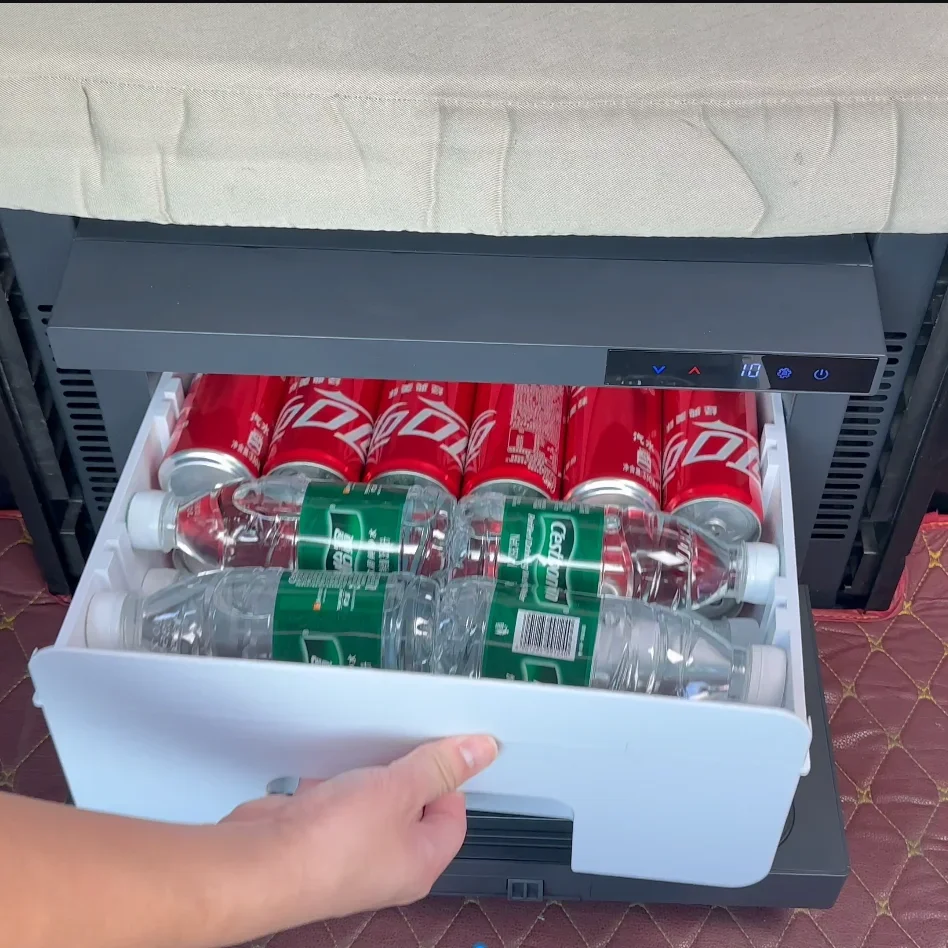 Rapid Cooling 28L Camper Fridge 12V Compressor Refrigerator Built In Drawer Freezer for Road Trip