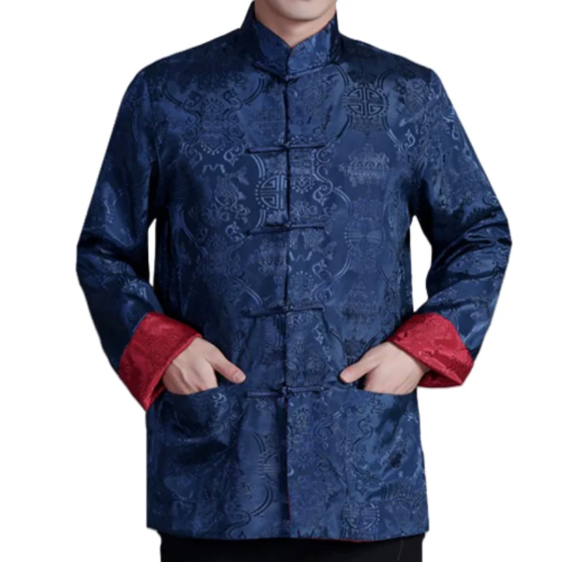 Men Chinese Style Vintage Dragon Shirt Men Kung Fu Coats Traditional Clothing Tang Suit Men Blouse Hanfu Double-Sided Jackets