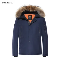 Corbona Hoge Warme Winter Parka Herenjas Lang Oversized Echt Bont Capuchon Militaire Mannelijke Jassen Gewatteerde Fleece Merk Doeken 2023