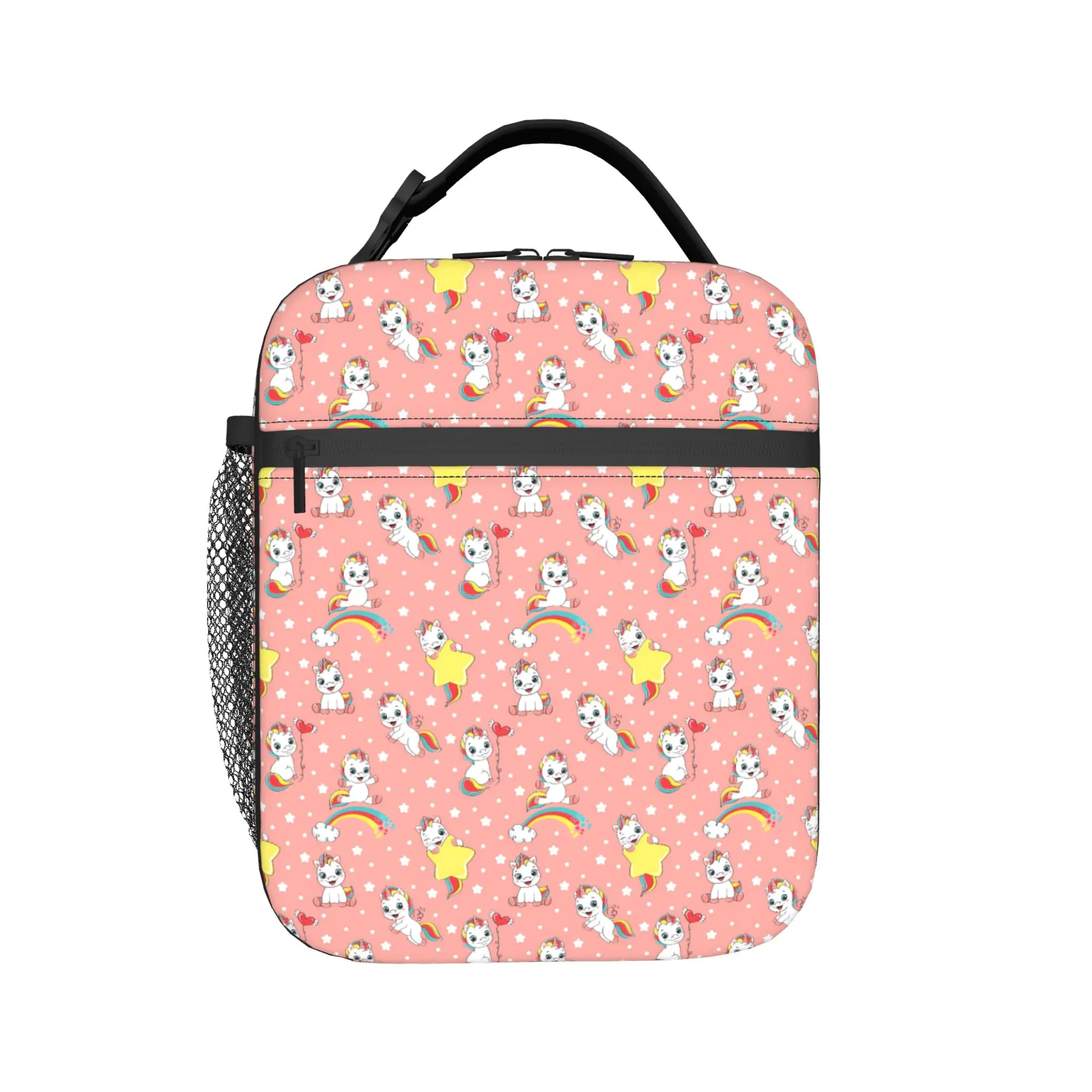 Cartoon Peach Unicorn Lunch Bag  School Lunch Box For Men  Fashion Graphic Thermal Lunch Bags Oxford Portable Cooler Bag