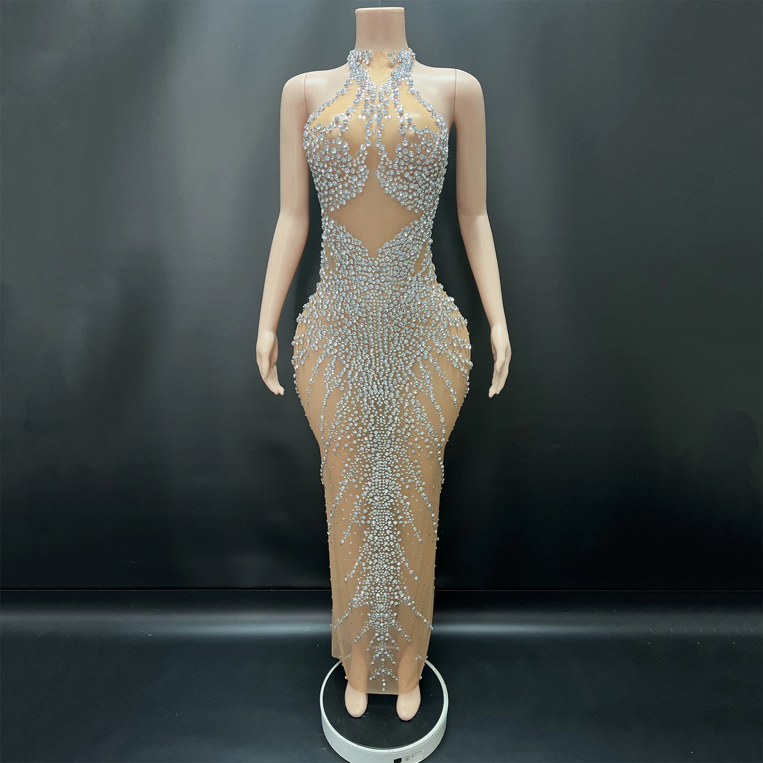 フルラインストーンをあしらったドレス 女性歌手 フェスティバル プロムガウン ウェディング ステージ イブニングドレス キャットウォーク パーティーコスチューム XS10551