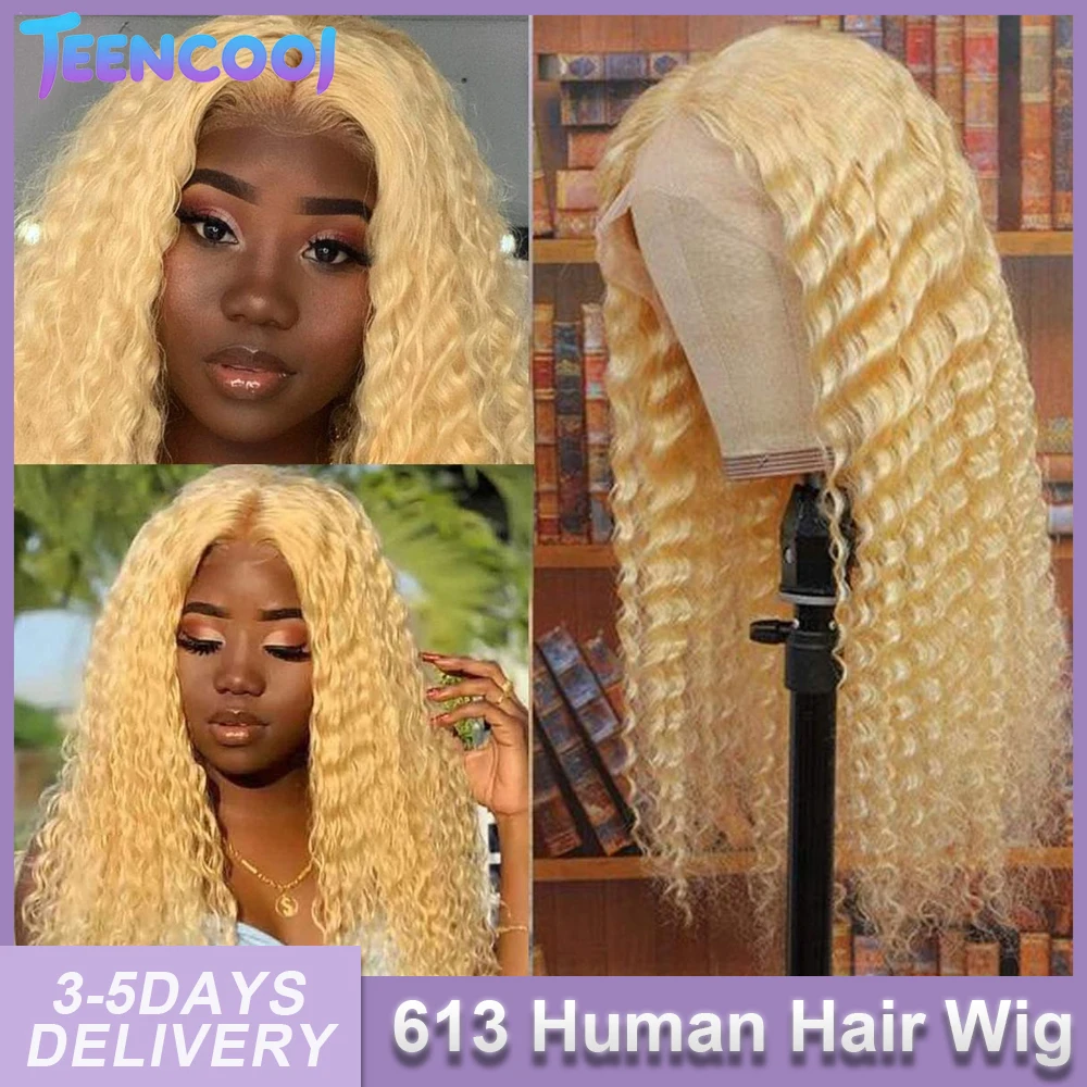 

30 Inch 613 Curly Honey Blonde Lace Front Human Hair Wigs Deep Wave 13x6 13×4 HD Water Wave Color Transparent Lace Frontal Wigs on Sale Clearance