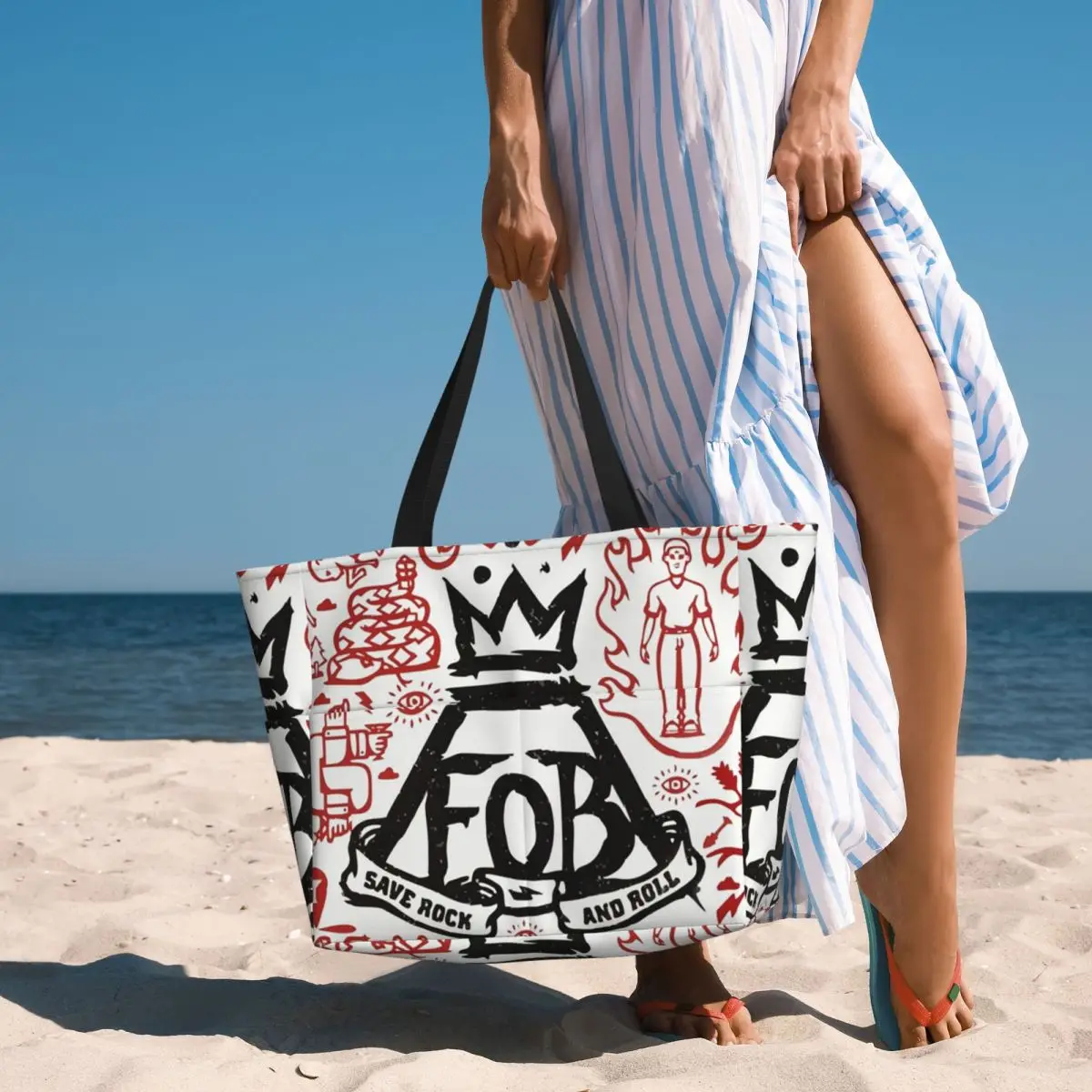 

Fall Out Boy Beach Tote Bag Sport Gym Yoga Duffle Large Tote Bag Women Travel Bag Fitness bag