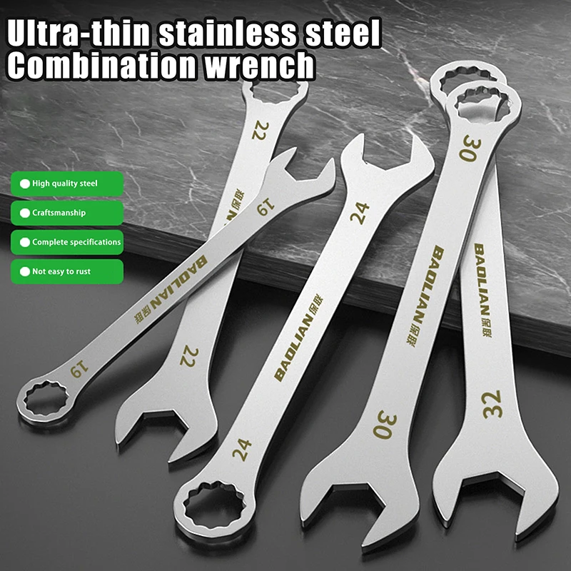 1Piece Silver 3mm Ultra-thin Wrench Large Open-end Wrench Plum Dual-purpose Wrench 4-32mm Cross-border Thin Section Dual-purpose