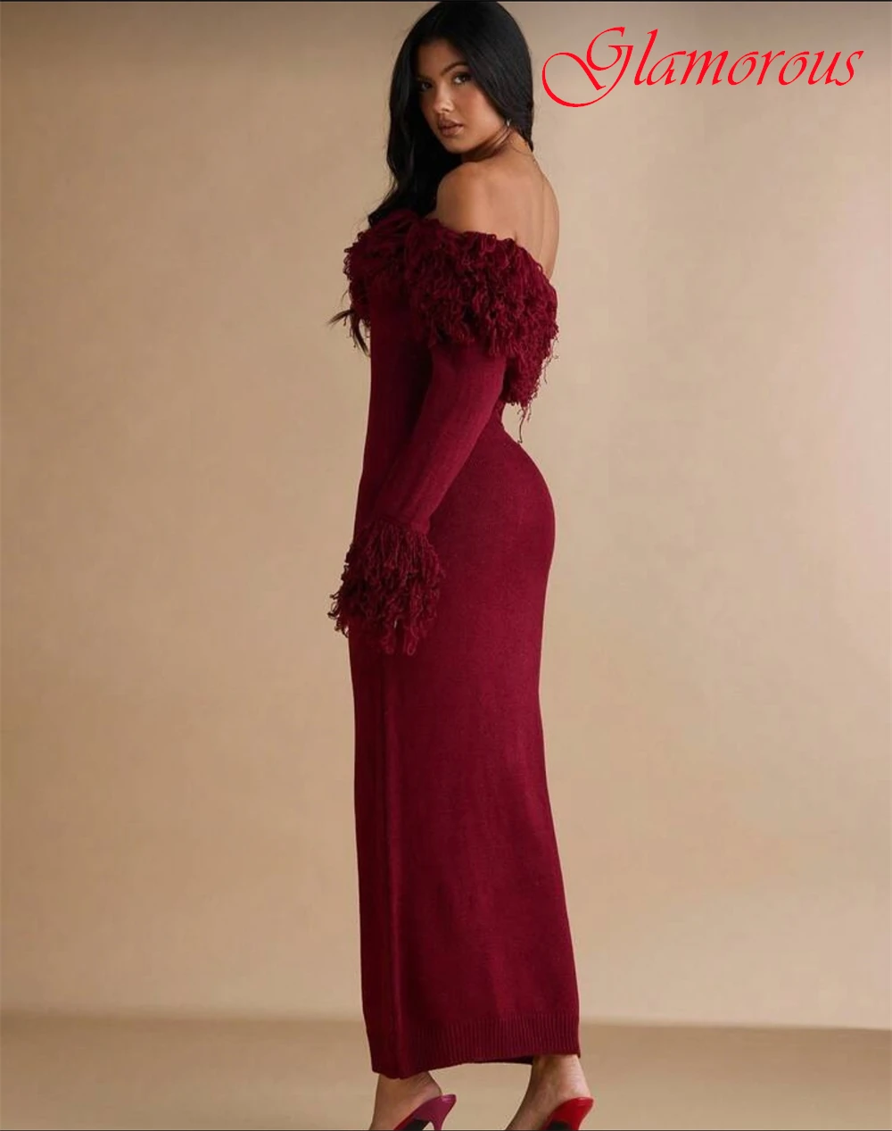 Aangepaste temperament boothals zeemeermin avondjurk elegante jersey galajurken sexy lange mouwen jurken voor speciale gelegenheden