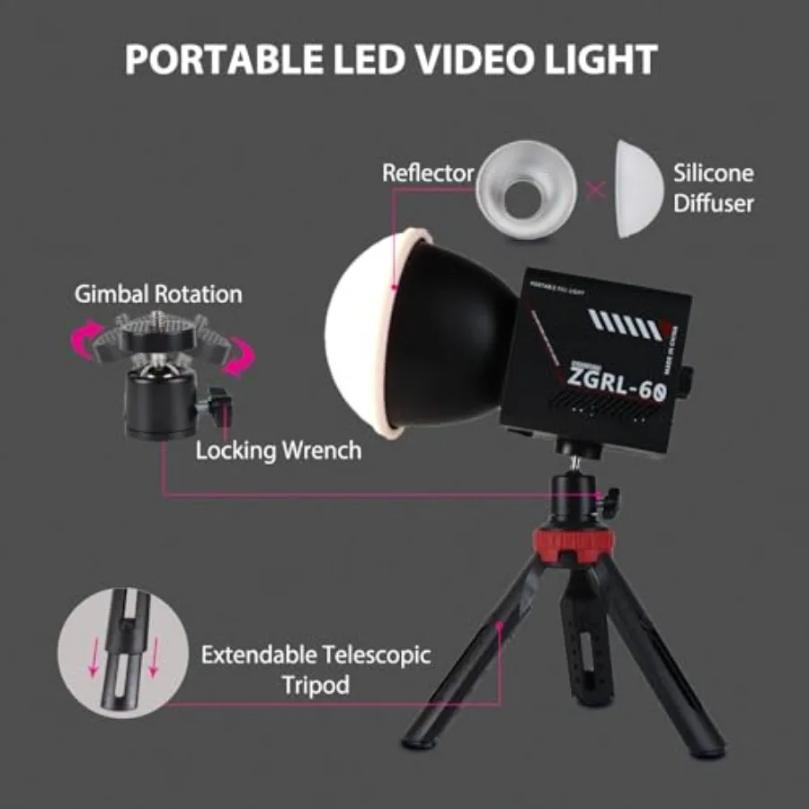 60W COB LED Video Light Handheld Portable with 8000 mAh Battery Dual-Color Photography Lighting Spotlight for Studio Streaming