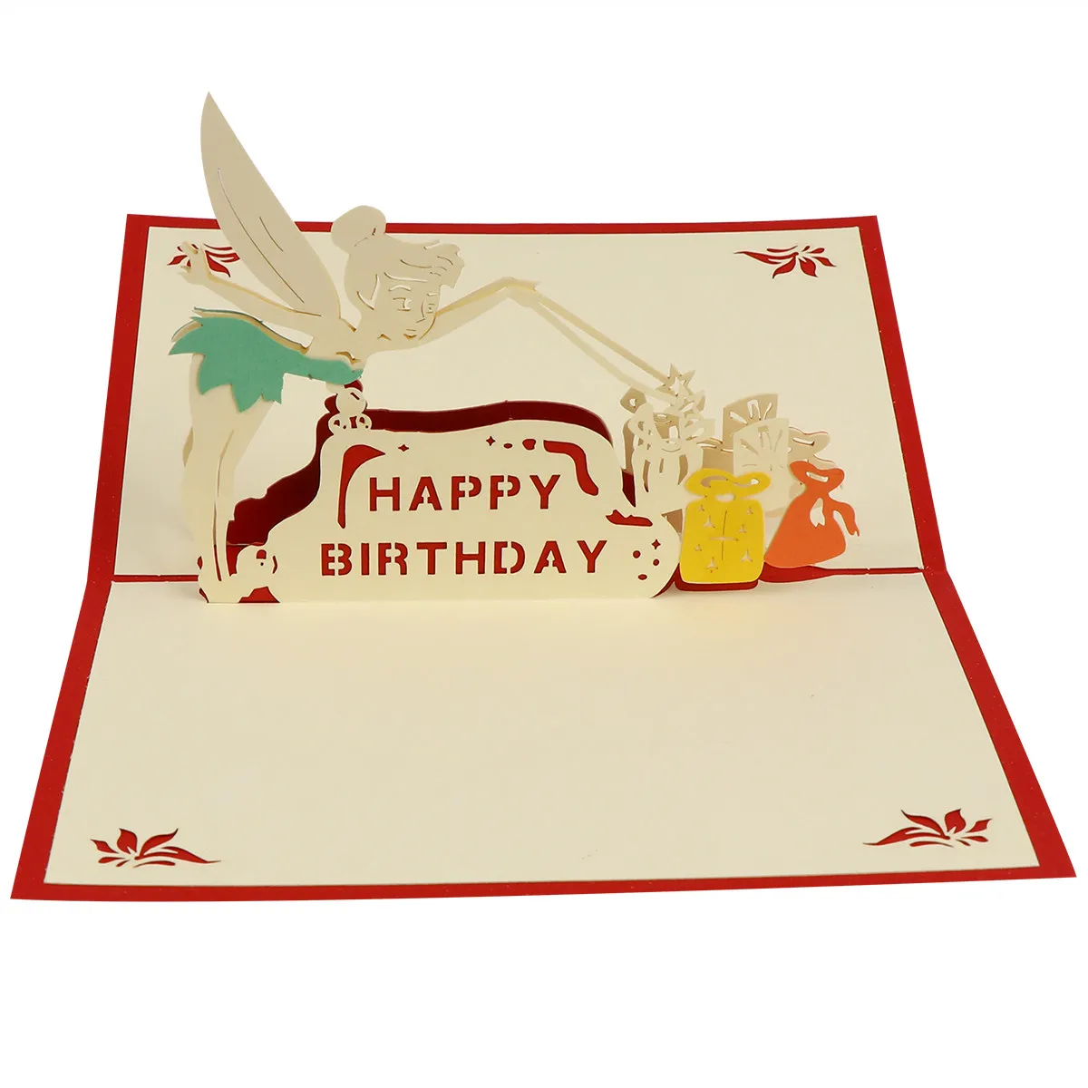 3pcs 3D Up Three-Dimensional Little Fairy Blessing Greeting Card For Birthday Red Creative Eco-Friendly Vibrant Colors Party