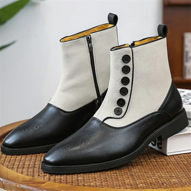 

Men's High Tops Boots Retro Mixed Colors Designer Boots Luxury Brand Ankle Boots Fashion Pointed Leather Boot Botas Para Hombre