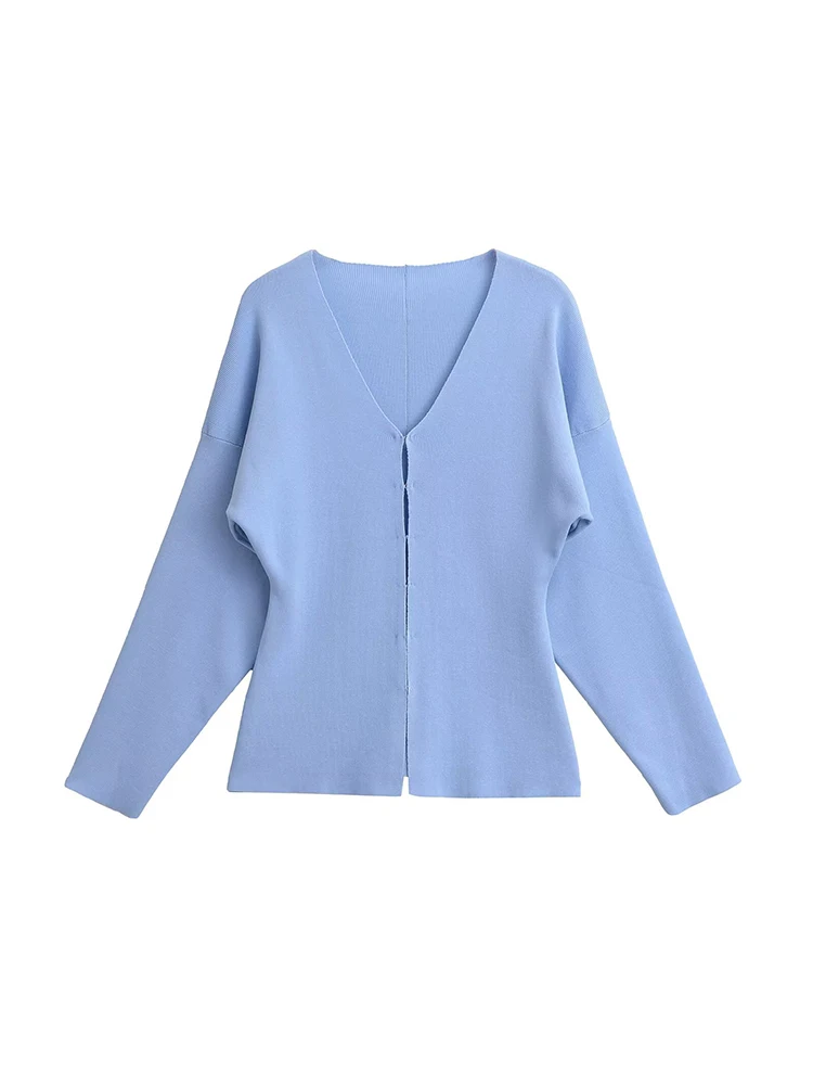 

Koekop Women Fashion Solid Single Breasted Knitted Sweater Vintage V-Neck Long Sleeves Female Chic Lady Outfits