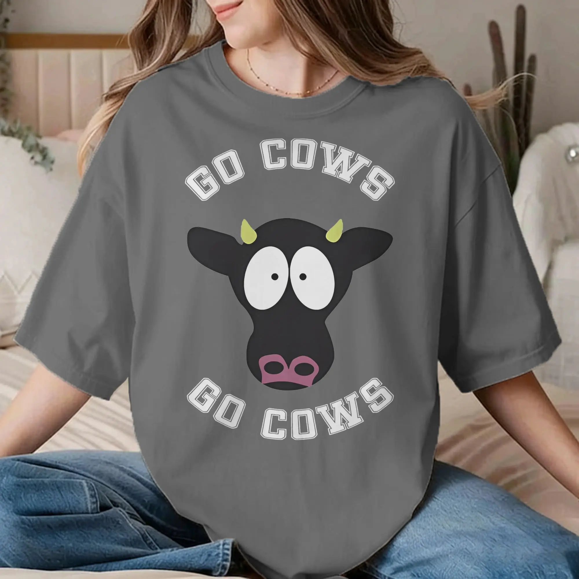 Camiseta Unissex Vintage 100% Algodão Manga Curta Gola Redonda South Park Go Cows Cow Days Plus Size