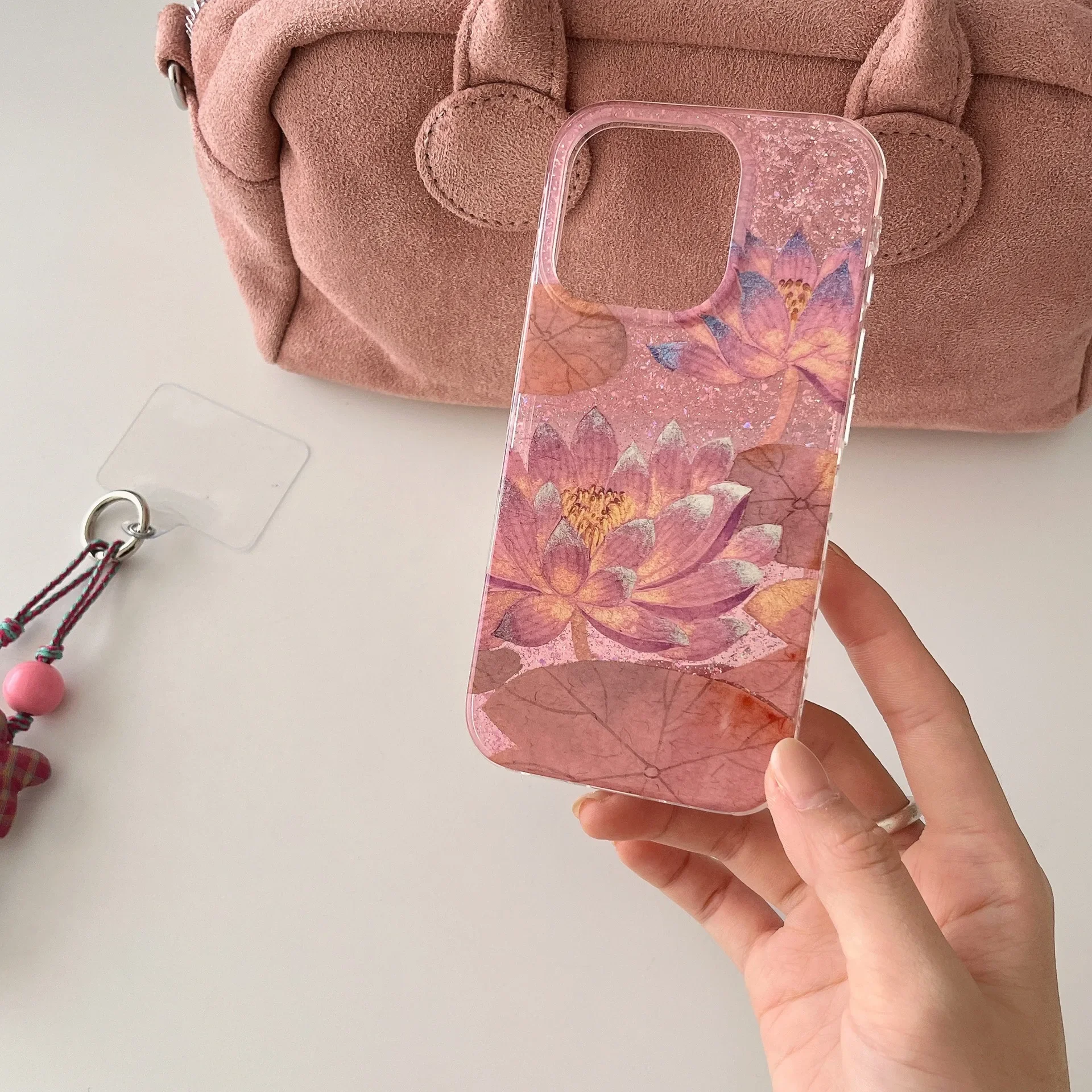 Romantyczny kwiat lotosu Chiński styl sztuki kwiatów Poszycie Etui na telefon do iPhone'a 16 15 14 13 Pro Max Etui Cute Luxury Cartoon Cover