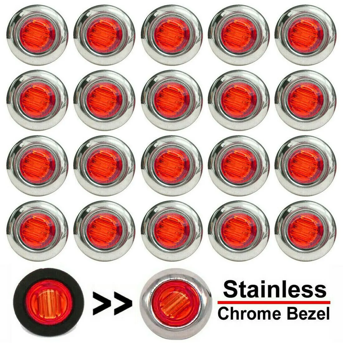 50PCS 3/4 Inch 3 LED Round Trailer Side Marker Indicator Lights Universal for Trucks Boat Pickup Caravan RV Red