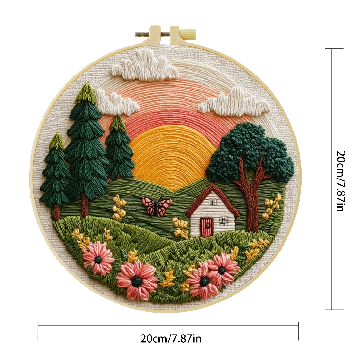 1 Stück 20X20CM/15X15CM 7,87/6,3 Zoll Landschafts-Stickerei-Starter-Kit DIY-Kit DIY-Stickerei-Set für Anfänger – Detail 4