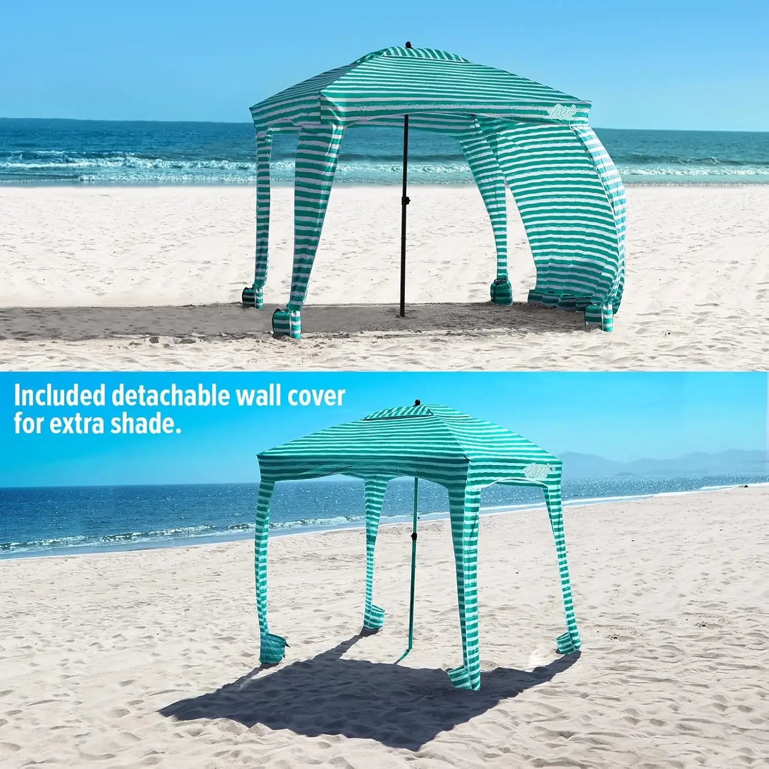 Beach Cabana - Easy to Set Up Canopy, Waterproof, Portable 6' x 6' Beach Shelter, Included Side Wall, Shade with UPF 50+ UV Prot