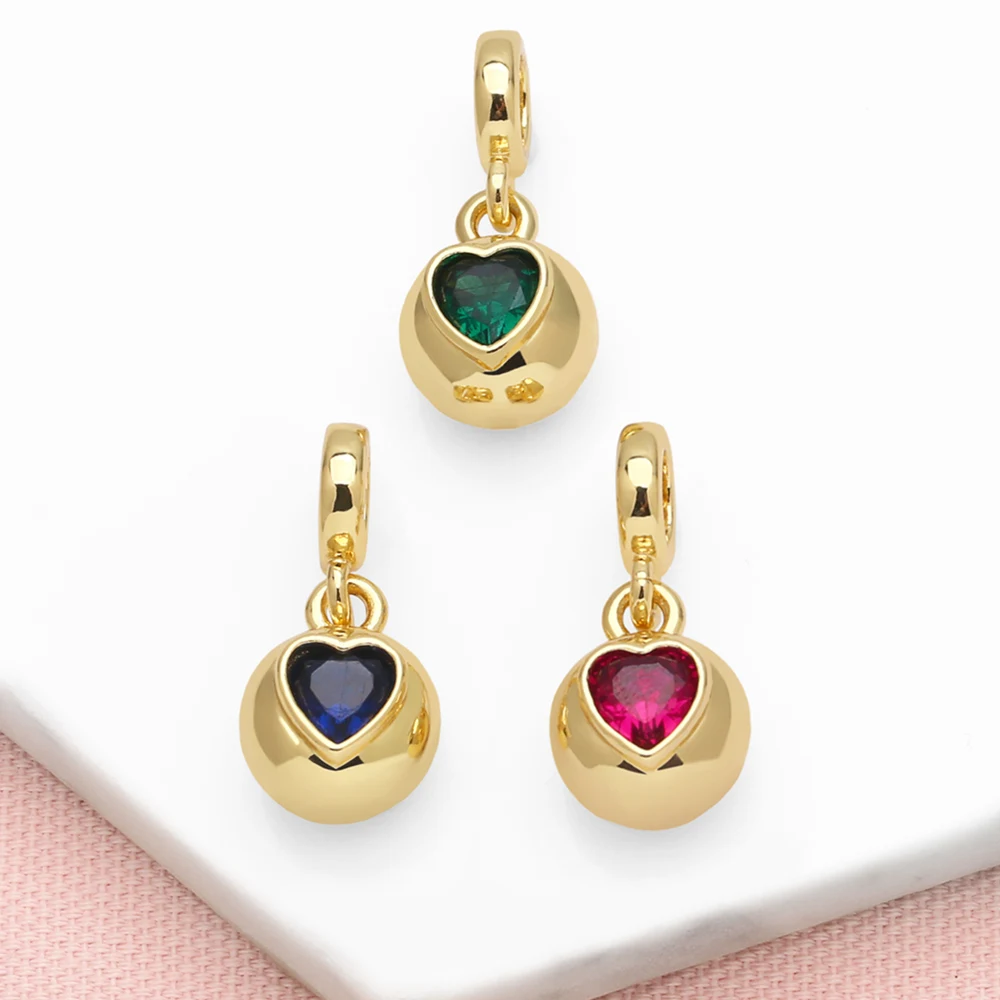 OCESRIO Trendy Multicolor Crystal Heart Pendant for Necklaces Copper Gold Plated Polish Ball Jewelry Making Supplies pdtb518