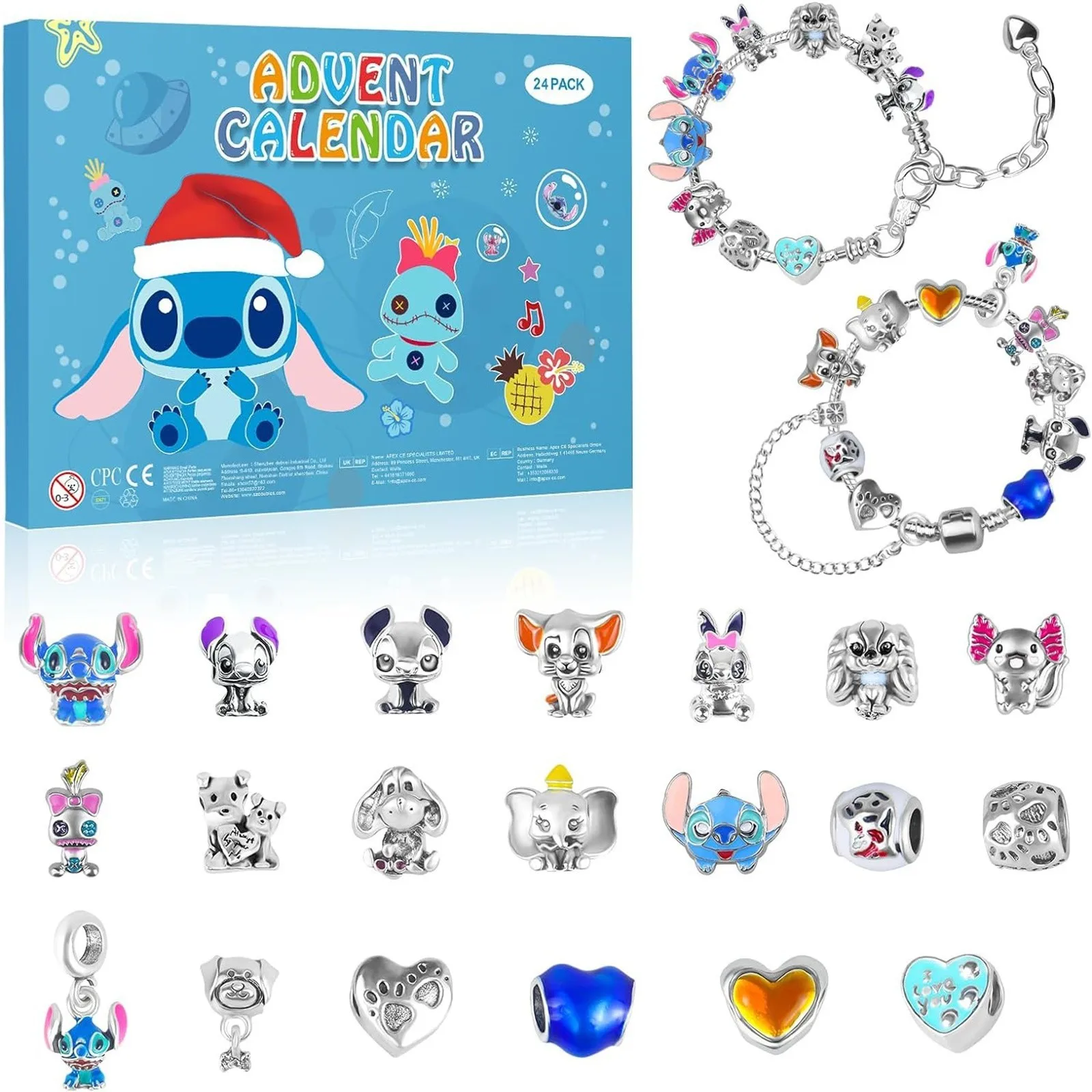 Auf Lager Weihnachts-Adventskalender Blind Box Mickey Stitch Armbänder 24-Tage Weihnachten Countdown-Kalender Diy Schmuck Weihnachtsgeschenke