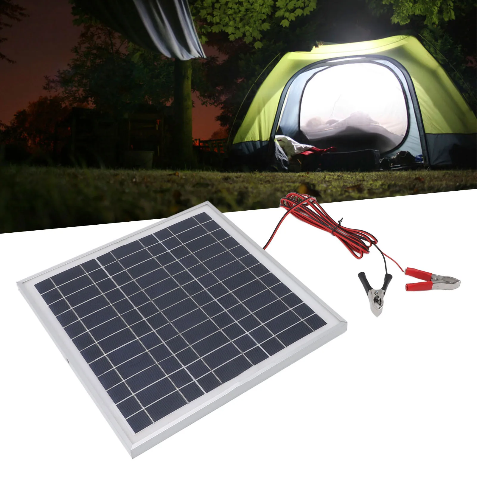 

50W Portable Solar Panel Frame Monocrystalline Silicon Solar Panel with 9.8FT Cable DC 18V Battery Clips for RV Camping Hiking
