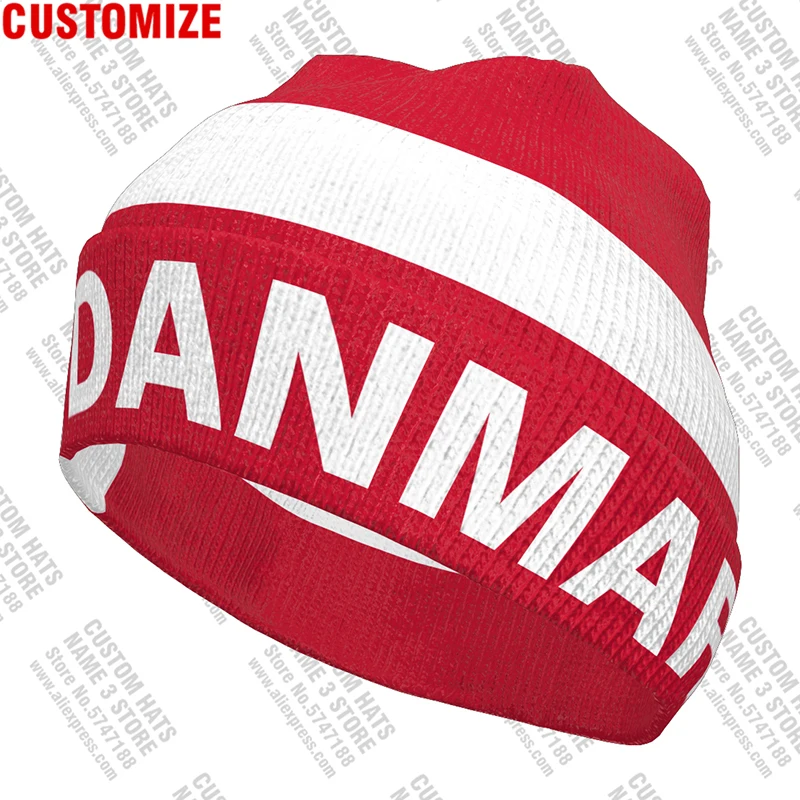 Denmark Knitted Hat Free Custom Name Winter Cold Pullover Danish Kingdom Dnk Flag Knit Keep Warm Danmark Caps Dk Hip Hop Beanies