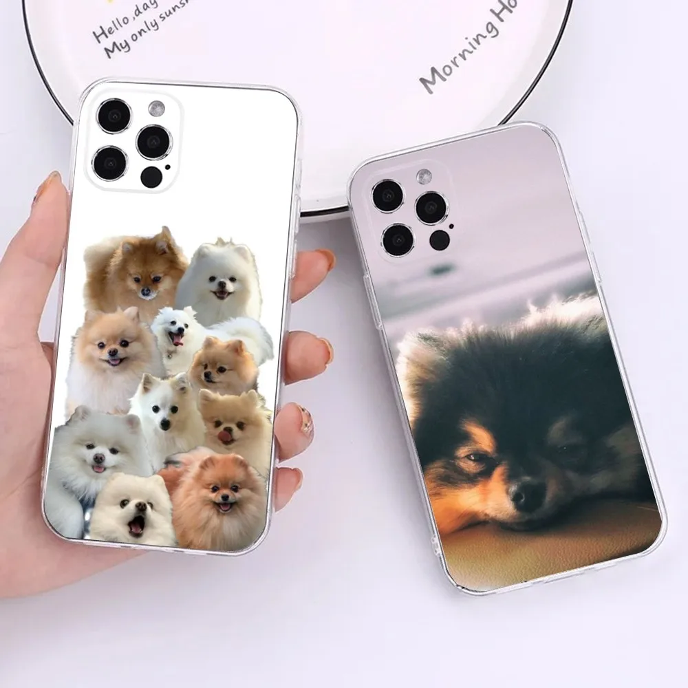 Cute Pomeranian Dogs Phone Case For iPhone 15,14,13,12,11 Plus,Pro,Max,XR,XS,X,7,8 Plus,SE,Mini Transparent Silicone Soft