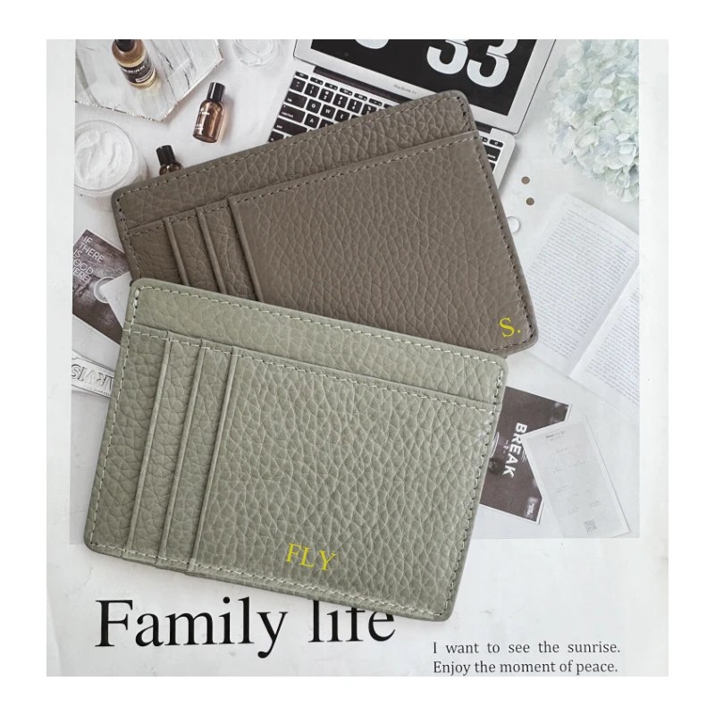 Custom Letters Genuine Leather Credit Card Holder Pebble Grain Short Card Cover Multi Slot Ultra-thin Card Case Small Coin Purse