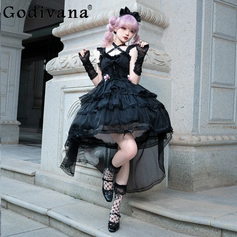 

Ballet Girl Lolita Elegant Dress Japanese Style Sweet Wedding Ruffle Dress Women Lolita Stage Long Trailing Party Dress