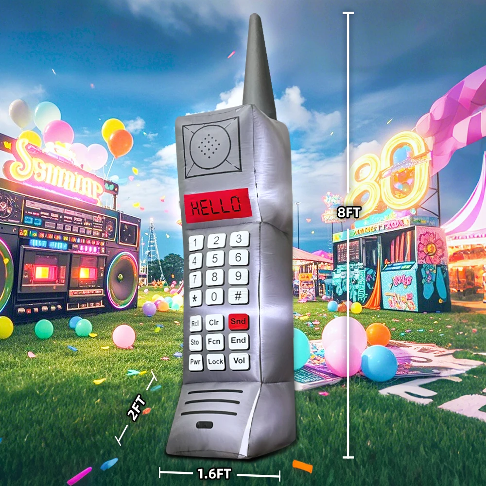 

8FT Inflatable Mobile Phone Decorations Blow up Yard Decor, 80s 90s Inflatable Decoration Built-in LED Lights for Holiday Party
