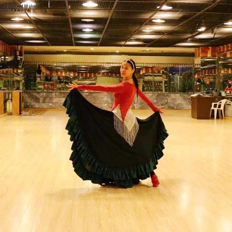Danza del ventre Tribal Ruffle Flamenco Raso 25 Yard 4 Tiered 20Yard 4 Tiered 720 Gradi Gonna Gypsy Skir FH9