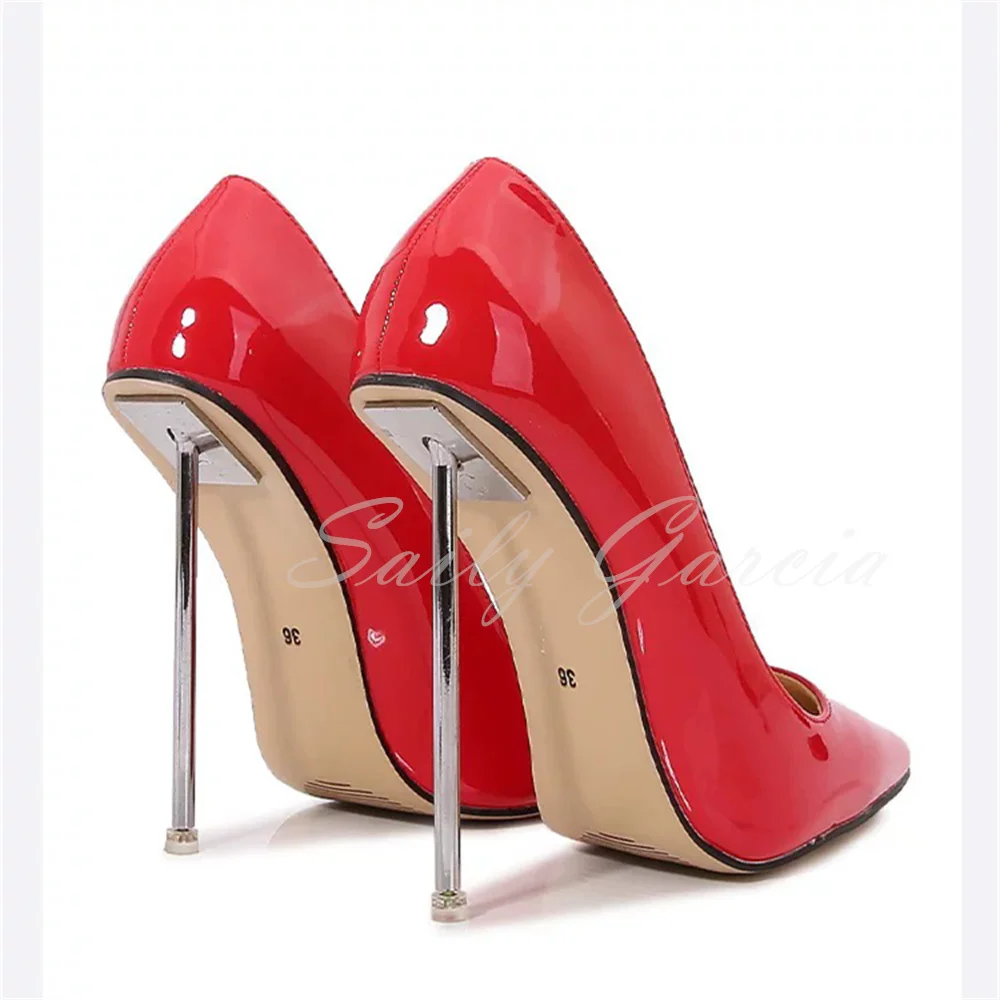 13cm Steel Heel Plus Size Super High Heels Pointed Patent Leather Shallow Sexy Bed Red Carpet Banquet Pumps for Women and Men - view 4