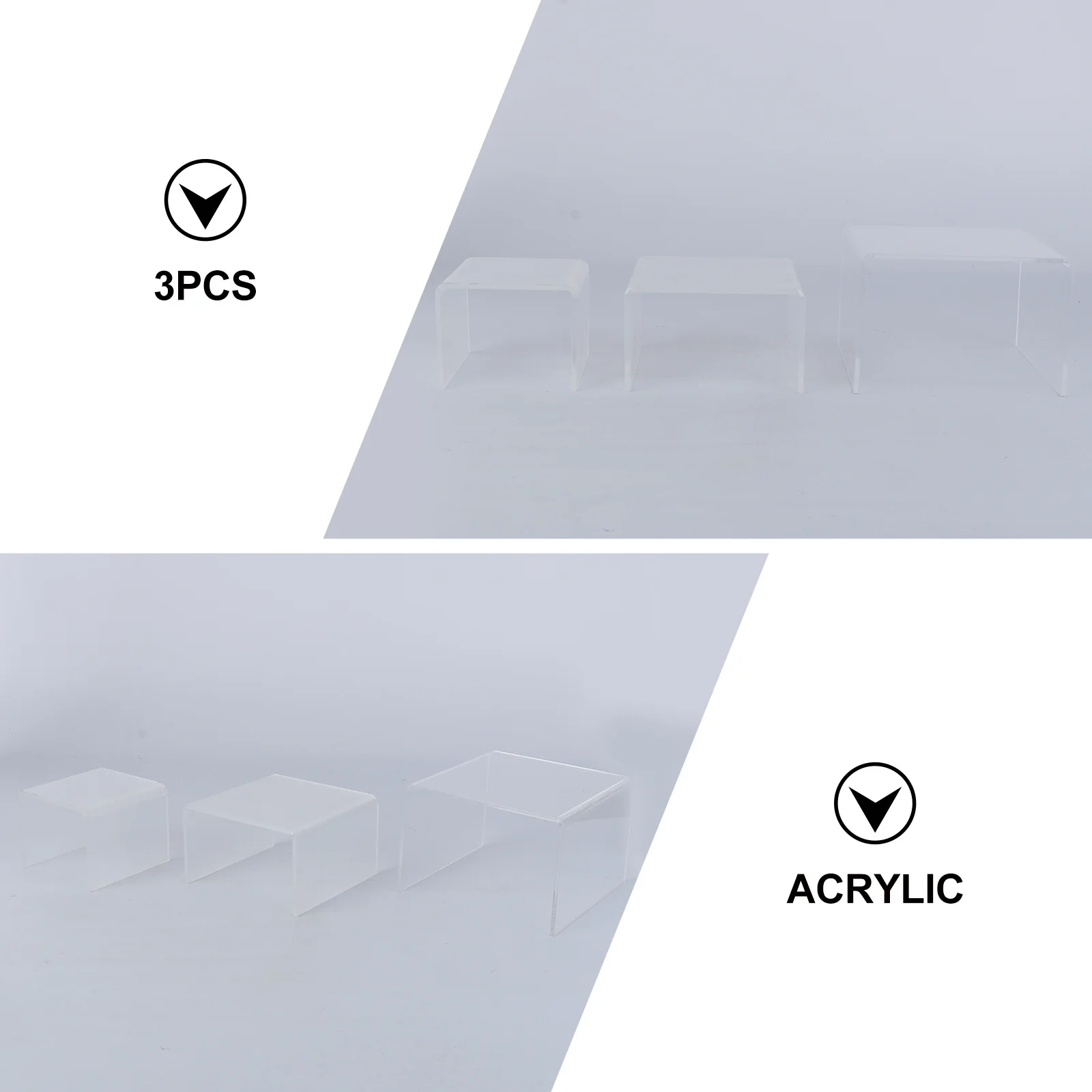 

3Pcs Acrylic Display Rack Transparent U Shape Storage Stand for Shoe Home Office Supermarket Showcase Retail Store Use