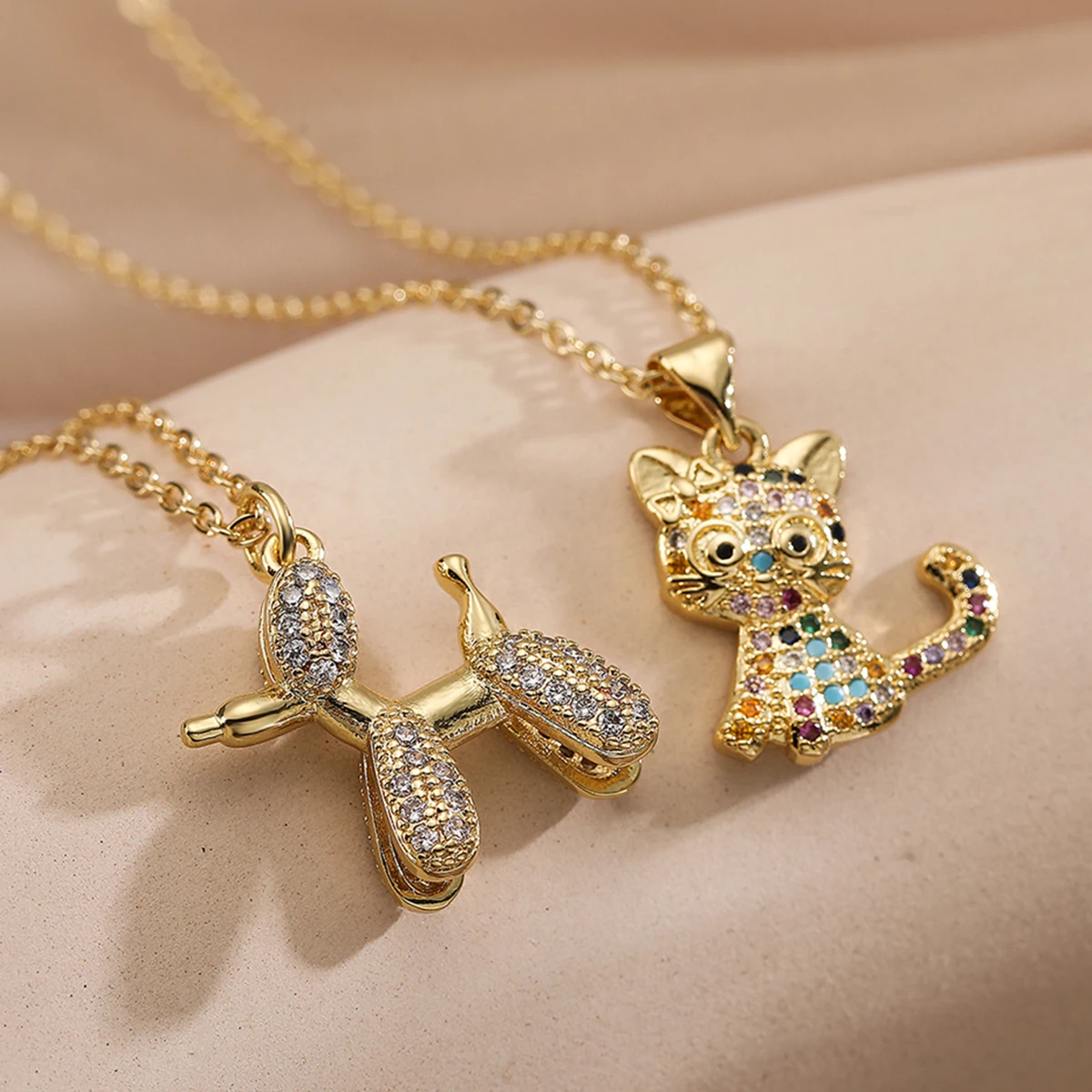 Cute Animal Pendant Necklaces For Women Girls,Delicate Cubic Zirconia Accessories, Stainless Steel Chain Party Daily Jewelry