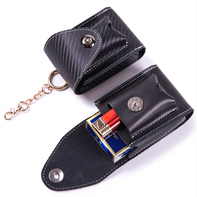 Genuine Leather Cigarette Case Bag Lighter Set All-in-one Cigarette Pack Men\'s Outdoor Belt Belt Pack Lighter Bag