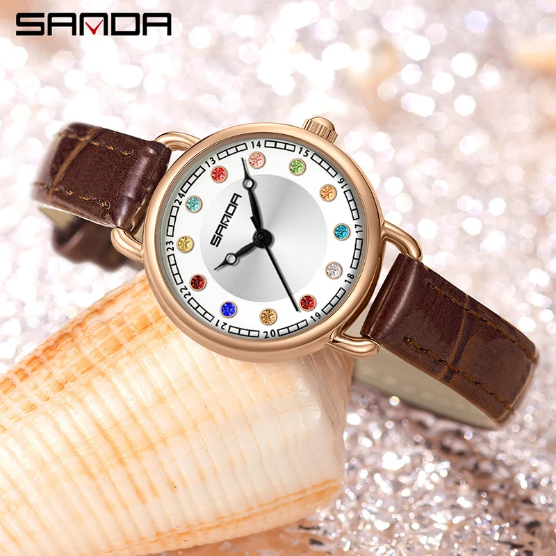 SANDA 1130 orologio al quarzo da donna di lusso Casual da donna elegante cinturino in acciaio inossidabile 3bar orologio da polso impermeabile orologi da donna