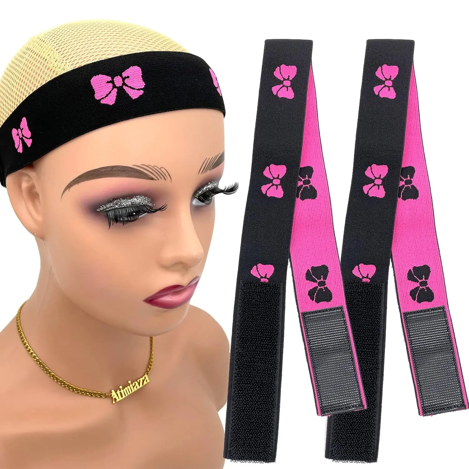 2-Pack Elastic Wig Bands for Lace Melting, Adjustable Edge Wrap, Leopard Print Design
