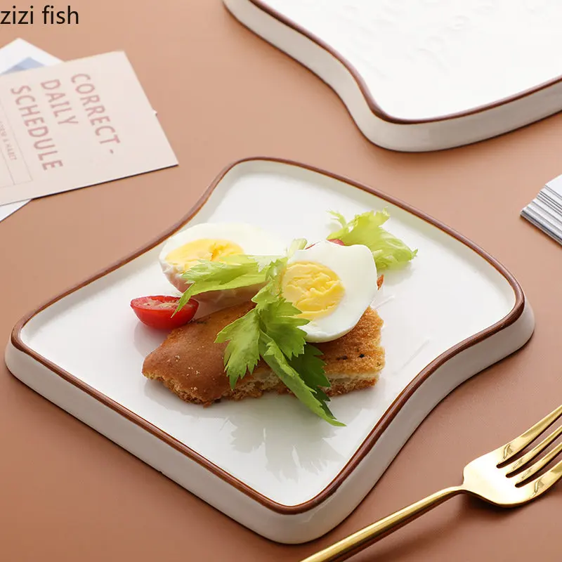 Ceramic Dinner Plate Household Creative Bread Plate Toast Plate Dessert Plates Cake Plates Breakfast Plates Ceramic Tableware