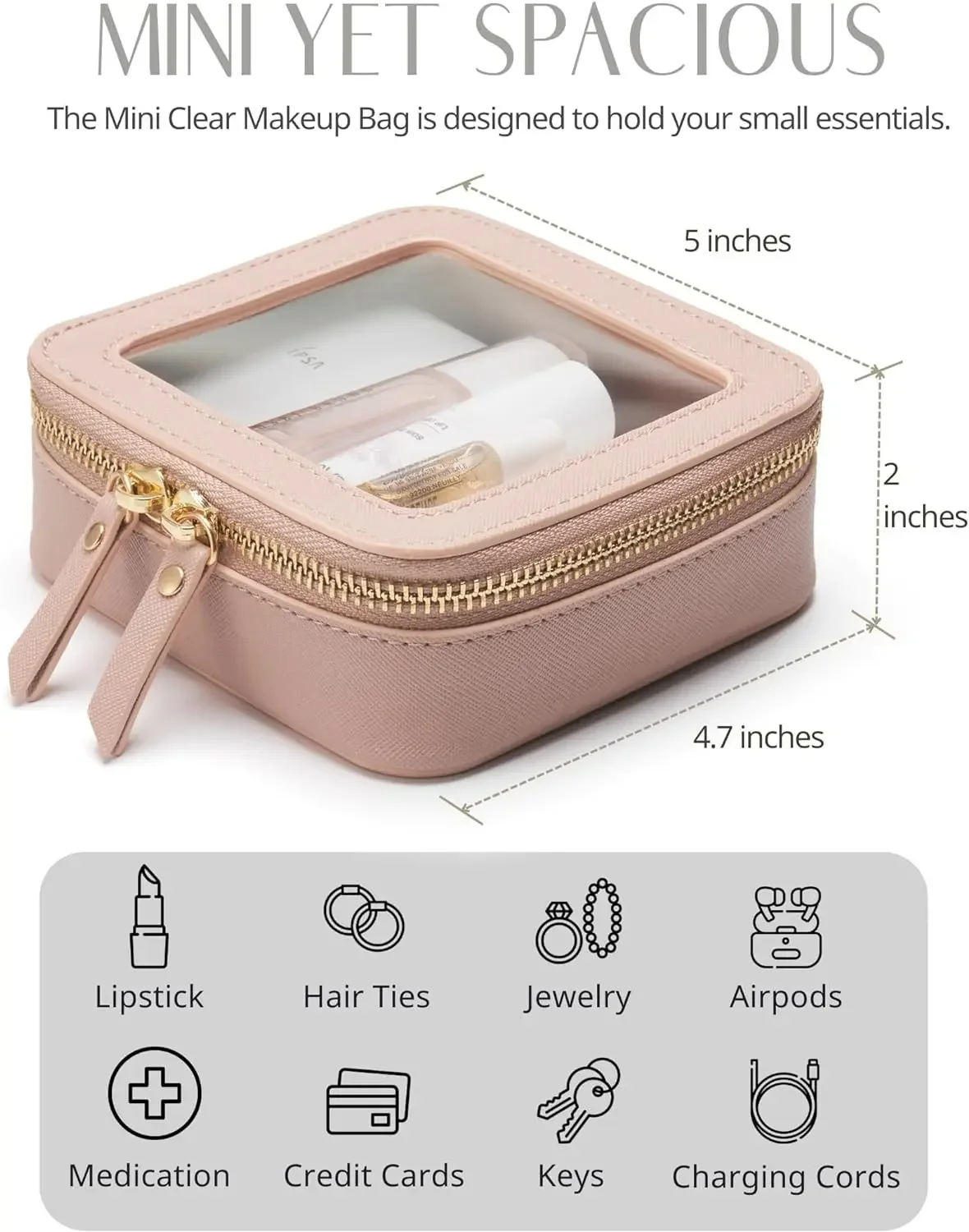 Mini leather cosmetic bag small transparent clutch bag square ita Makeup Bag Cute Small Visible Window Storage Lipsticks purse