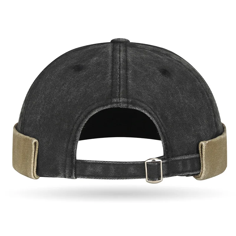 Customized Printed Logo Washed And Vintage Color Blocked Dome Brimless Melon Skin Landlord Hats Men's And Women's Hip-Hop Caps view 3