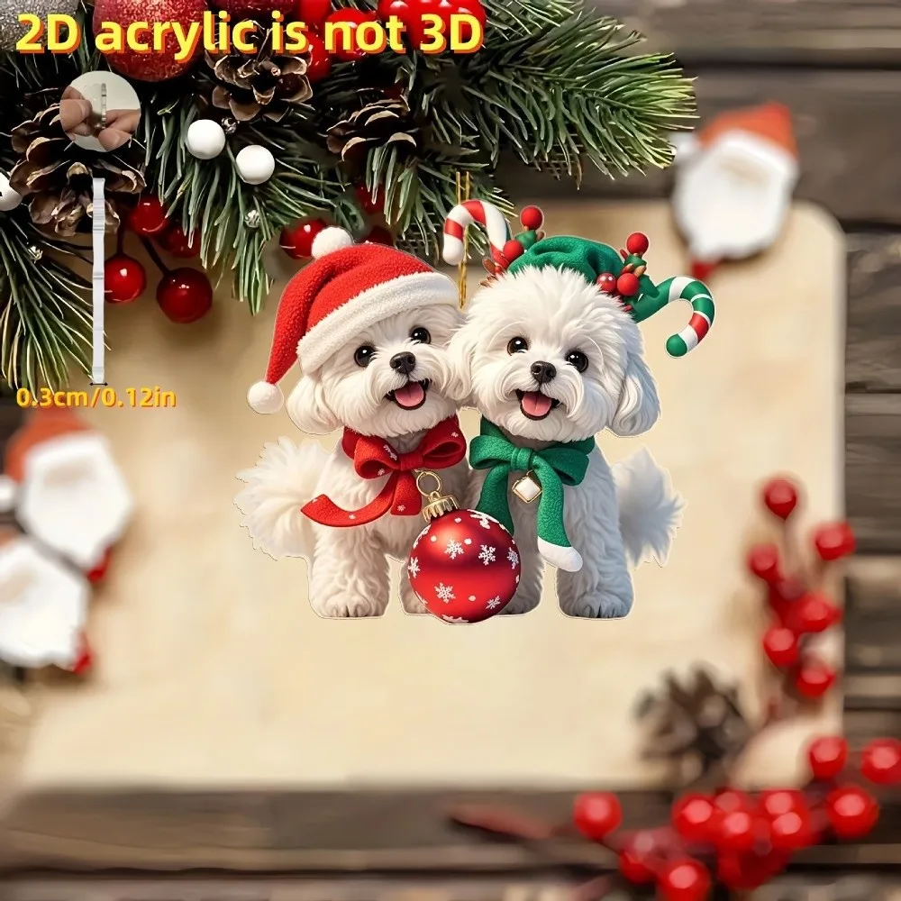 2D Flat Design Acrylic Animal Pendants Exquisite Craftsmanship Cute Christmas Tree Ornaments Vibrant Colors Festive
