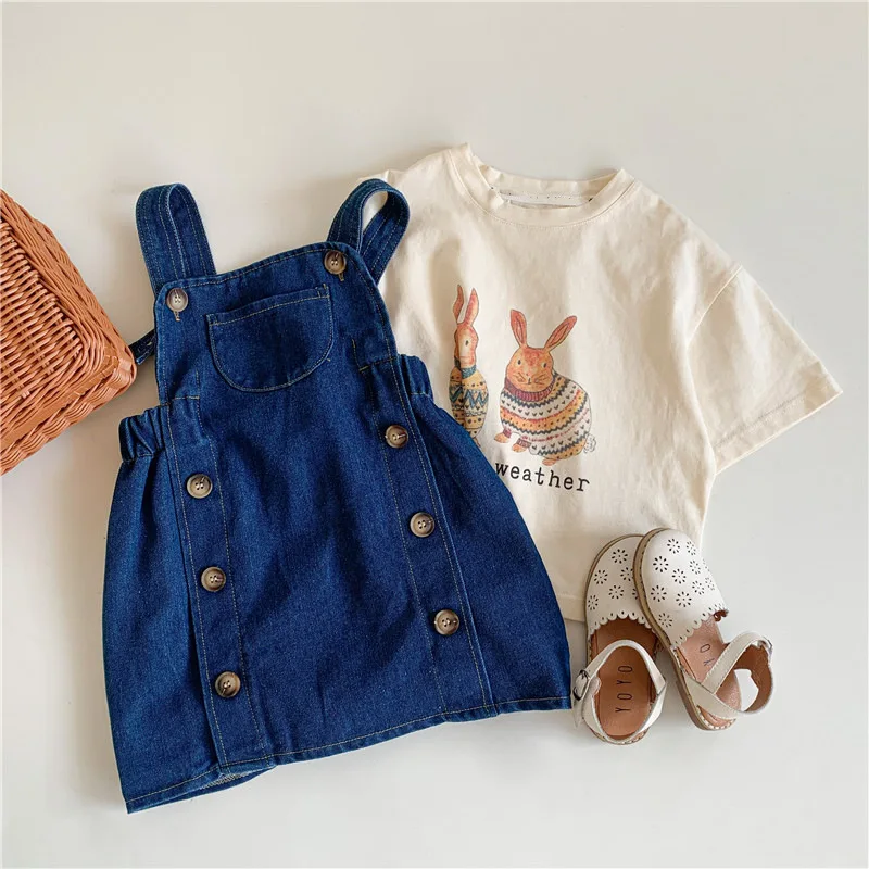 Baby Girls Summer Set T-shirt Pants Dress Bunny Flower Loose Style Super Stylish Kids Cotton Tops Children New Arrivals Clothes