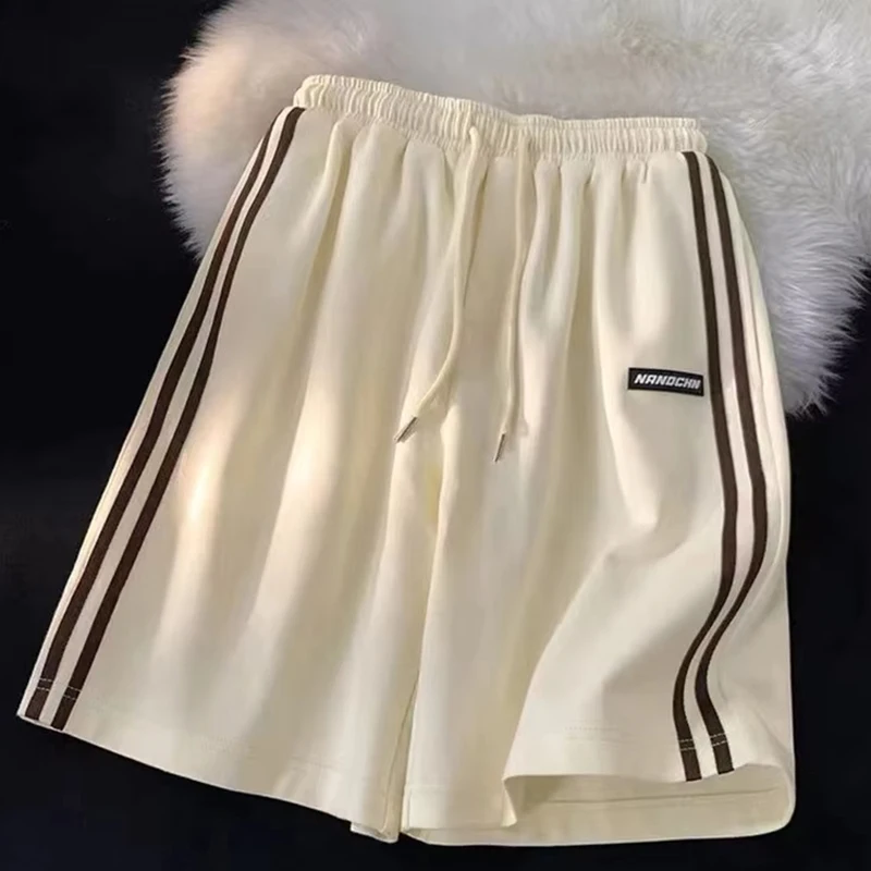 Striped Shorts Women Summer Streetwear Loose Wide Leg Shorts Y2K Korean Oversized Casual Elastic High Waist Sports Shorts Bf