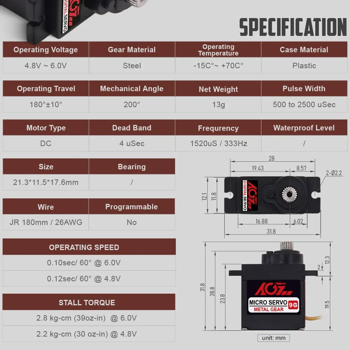 B11DLS agfrc เกียร์โลหะ9g อัพเกรด2.8kg 0.1s แรงบิดสูงไมโครดิจิตอลขนาดเล็กมอเตอร์เซอร์โวสำหรับเฮลิคอปเตอร์รถบังคับวิทยุเครื่องบินเรือ