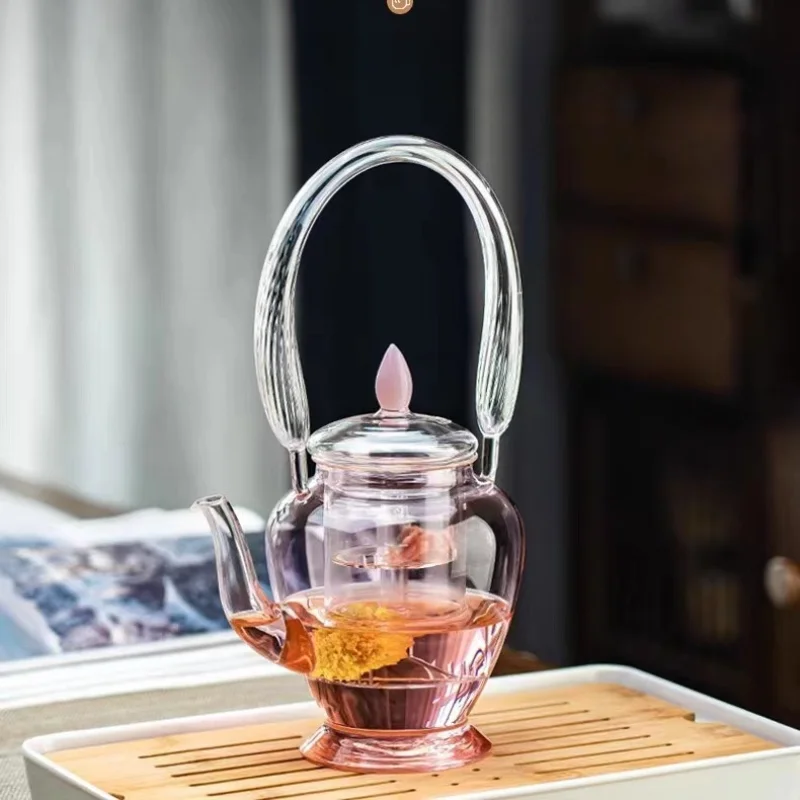 

Чайник из боросиликатного стекла, розовый наклонный чайник, чайник для приготовления пищи, бытовой чайник для кипящей воды