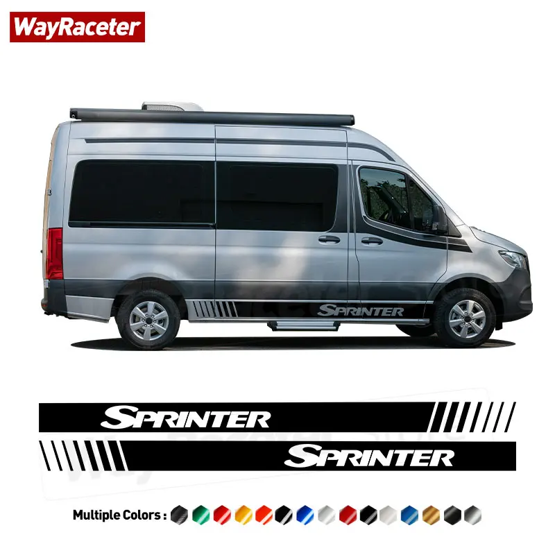 2 uds pegatina de rayas laterales de puerta pegatina de fibra de carbono VInyl para Mercedes Benz Sprinter 907 906 910 905 todoterreno Van Sport eSprinter