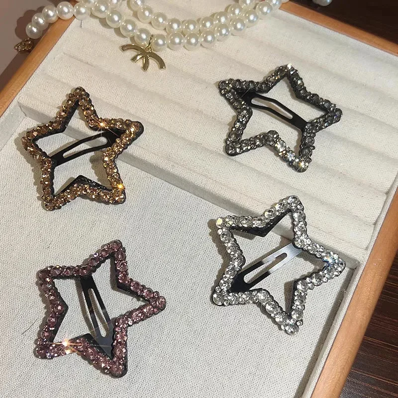 New Fashion Sparkling Five-pointed Star Hairpin Headdress Korean Trendy Shiny Zircon Pentagram Hair Clip Female Hair Accessories