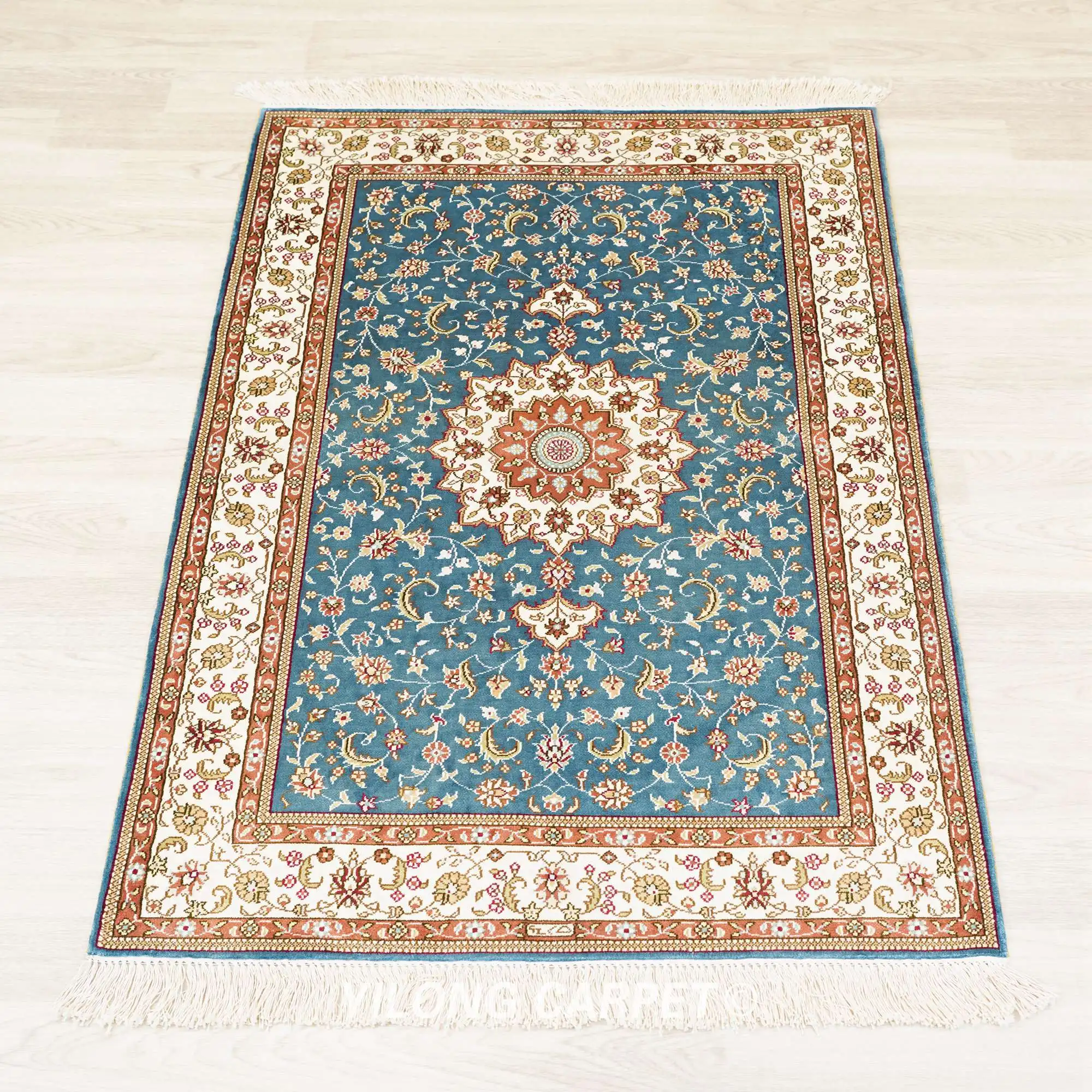 82x122cm Hand Knotted Persian Blue Carpet Exquisite Turkish Medallion Rug (HF204B)